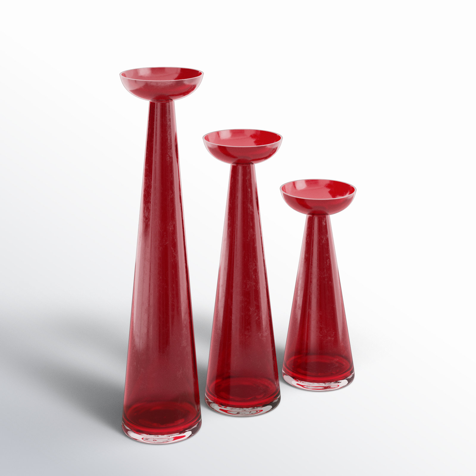 3-Piece Glass Candlestick Set, Red
