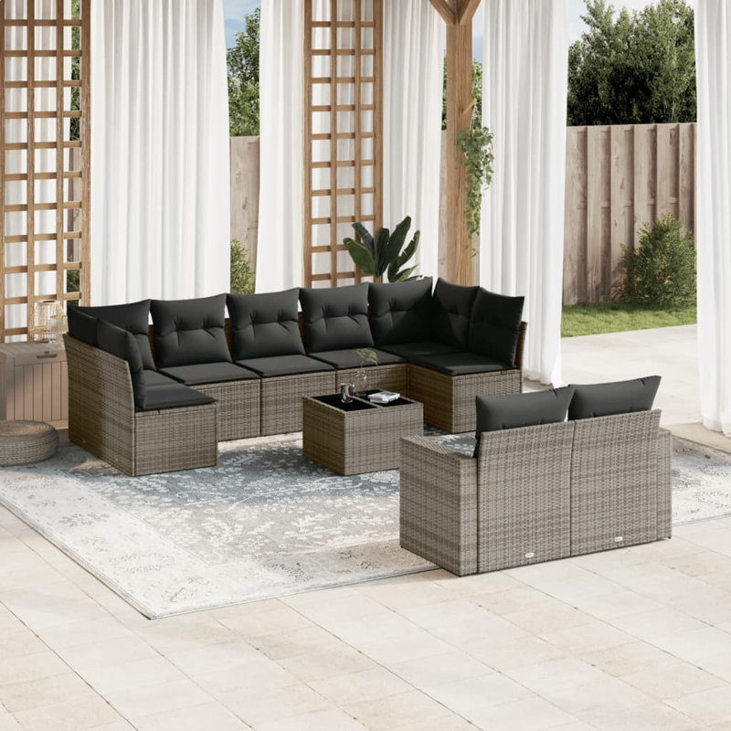 Ensemble de canapé de jardin en rotin PE Vidaxl, acier thermolaqué, verre trempé