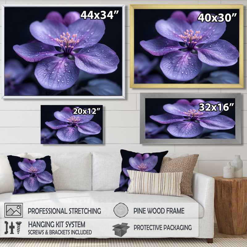 Mauve noir Moody Majesty, fleur de pommier, H 34 po x l 44 po, Cadre flottant noir