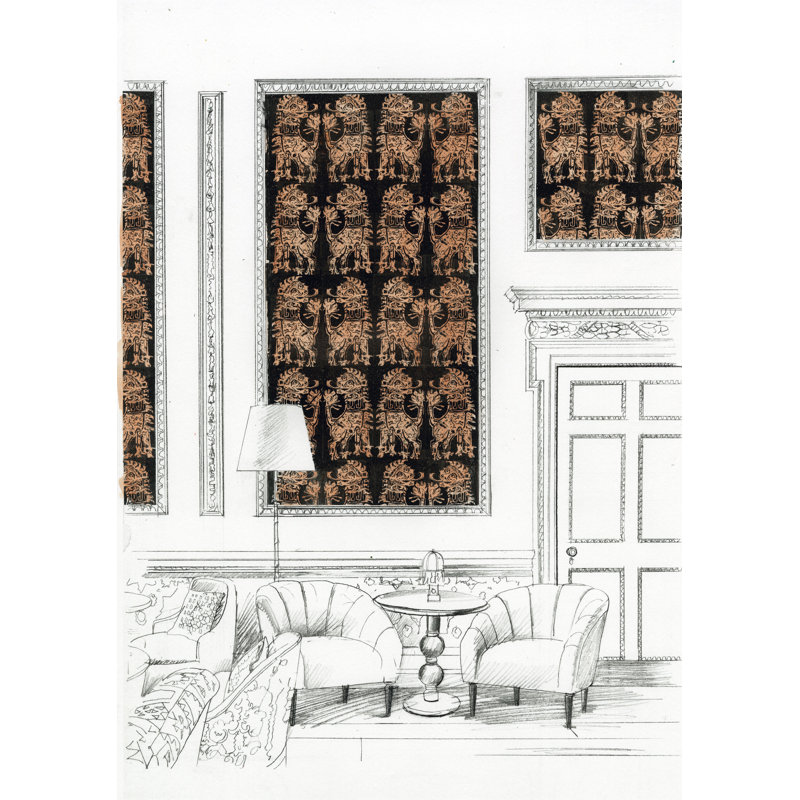 Sicilian Lion Wallpaper, Bone Black/Coppper