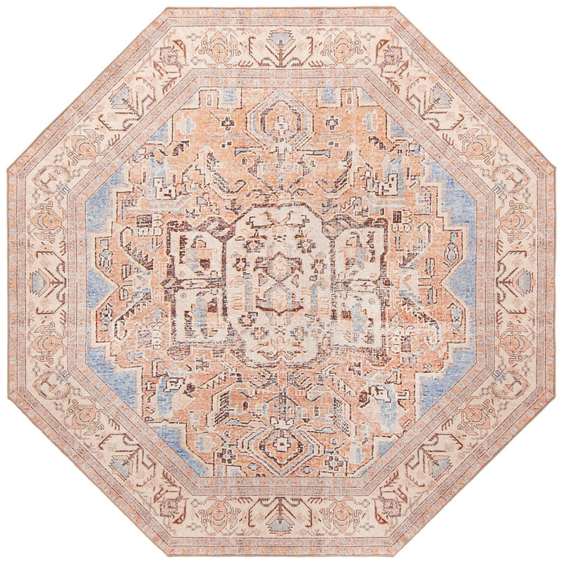 Tapis traditionnel de couleur bleu-brun, Octogone 7 pi 6 po