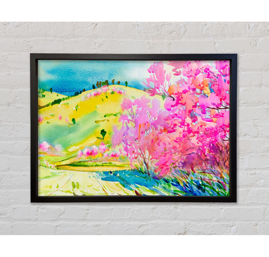 Pink Blossom Hilltops - Einzelner Bilderrahmen Kunstdrucke auf Leinwand