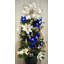 Superbe topiaire de Noël pré-éclairé en forme de poinsettia bleu et blanc (arbre de 3 pi)