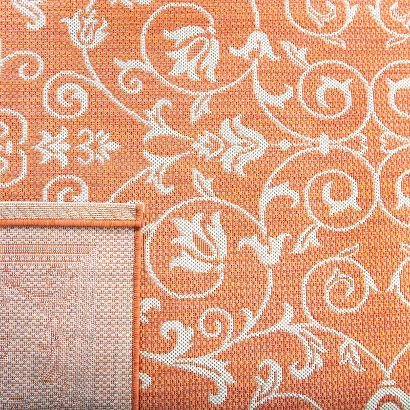 Tapis intérieur / extérieur à motif floral terre cuite / naturel Arneshia, Rectangle 9 pi x 12 pi