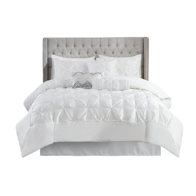 7-Piece Pleated Tufted Comforter Set with Shams, Bed Skirt and Decorative Pillows, Queen