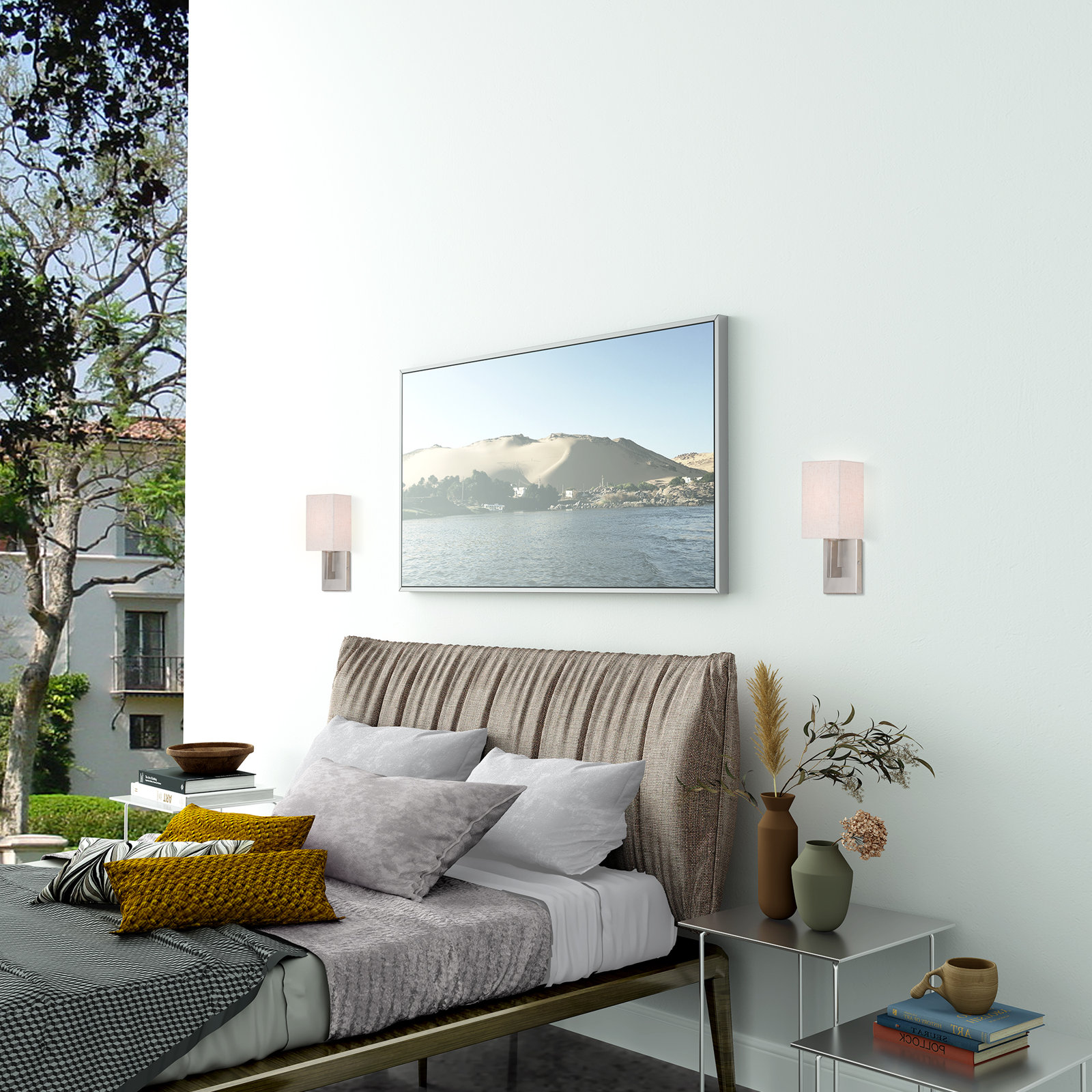 Flaire Single Light Dimmable Flush Mounted Sconce, Brushed Nickel, 12.25" H x 12" W x 36" D