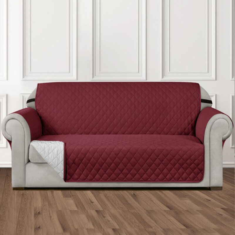 Microfibre/Microsuede Reversible Box Cushion Sofa Slipcover, Wine