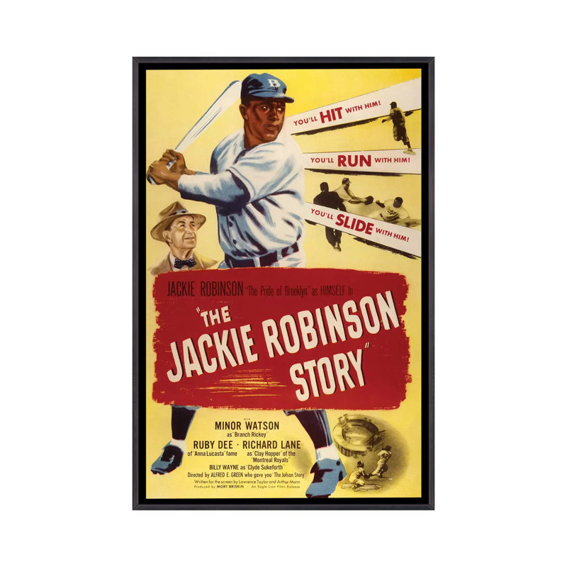 L'histoire de Jackie Robinson - publicité imprimée, Aucun mat, H 26 po x l 18 po x 1,5 po, Toile avec cadre noir patiné