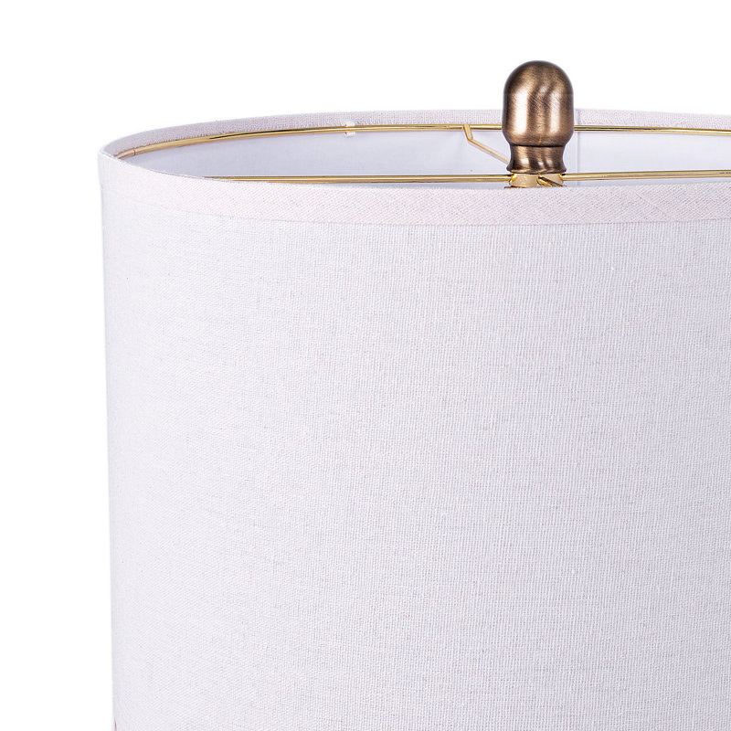 29'' Tall Wood Table Lamp with Linen Shade, 29" H x 15" W x 15" D, Beige