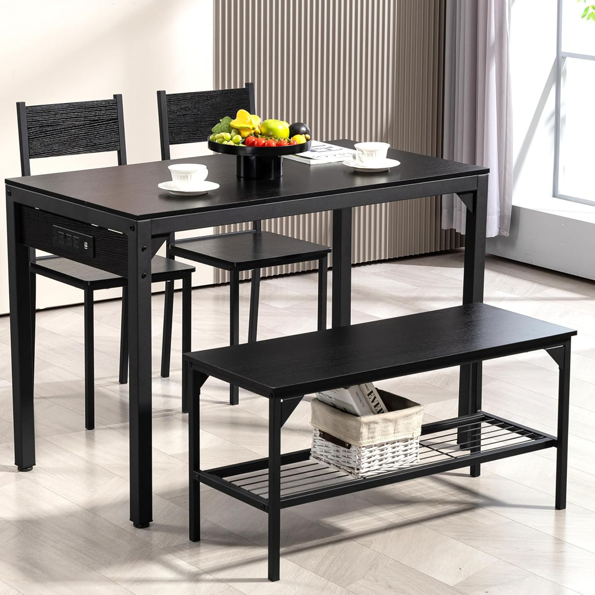 Wrought Studio Dining Table Set for 4Modern Kitchen Table,Bench & 2 ...