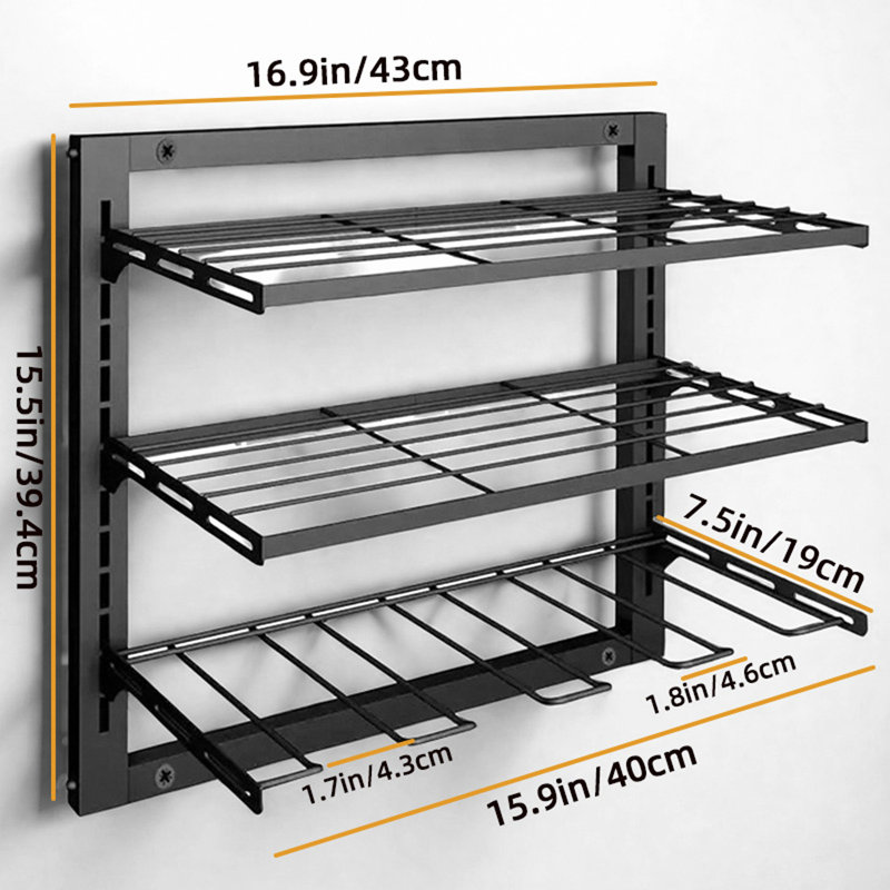 Support mural robuste en métal pour organisateur d'outils électriques, support de rangement de garage réglable à 3 niveaux, tablette d'atelier durable pour perceuses, tournevis, pinces