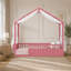 Lit pour enfants Montessori, structure de lit à baldaquin en bois avec barrières de sécurité et porte, guirlande lumineuse et bibliothèque intégrées, lit à profil bas, pas de sommier tapissier nécessaire-134009165