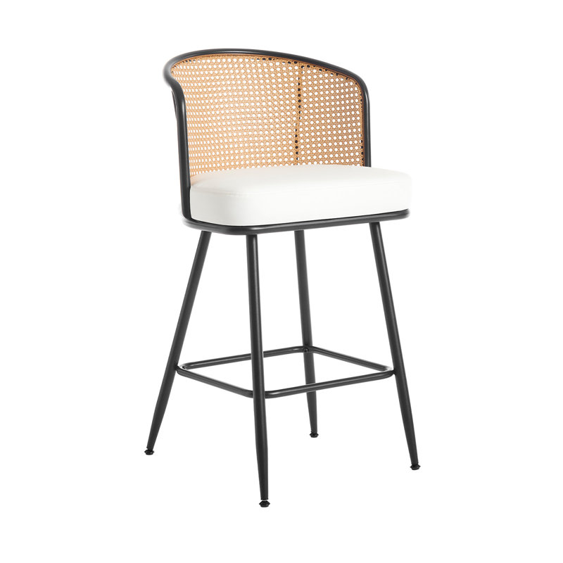 Tabouret rembourré Cane, Tabouret de comptoir (siège d'une hauteur de 26 p, Blanc, 4