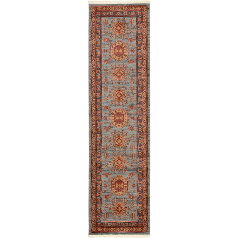 Tapis bleu clair tissé à la machine Eesi, Tapis de couloir 2 pi 7 po x 10 pi