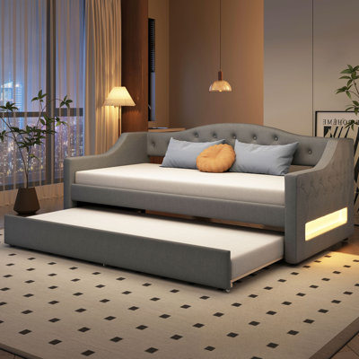 Upholstered Daybed With LED and Trundle