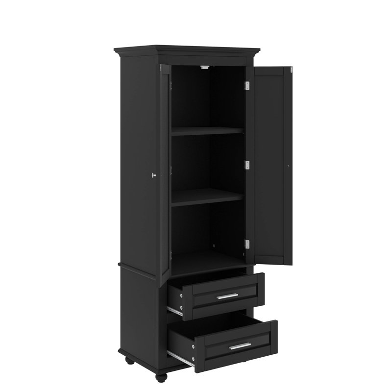 Armoire de rangement haute avec deux tiroirs pratiques, Noir