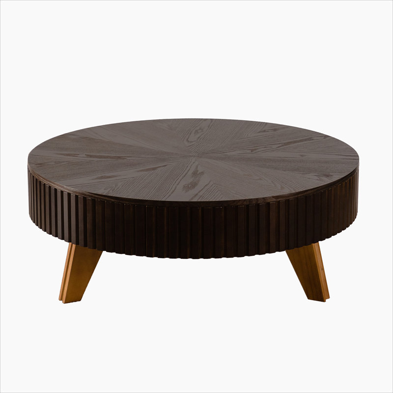Table basse ronde 39,37 "avec espace de rangement, convenant au salon et au bureau, brun, H 15,7 po x L 39,37 po x l 39,37 po