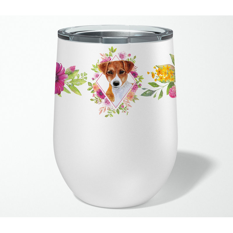 Verre à vin double mural en acier inoxydable 12 onces Ancram, Jack Russell terrier beige