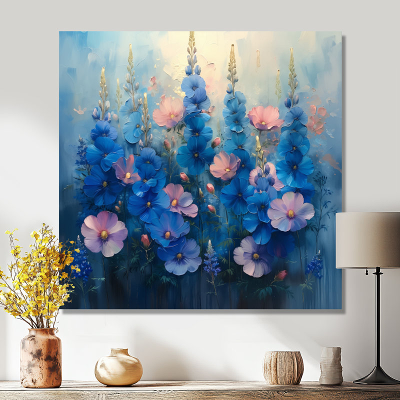 Bleu, rose, matin, gloire, Blue Bonnets II - Blue Bonnets, art mural, Métal métal, H 16 po x l 16 po x P 1 po