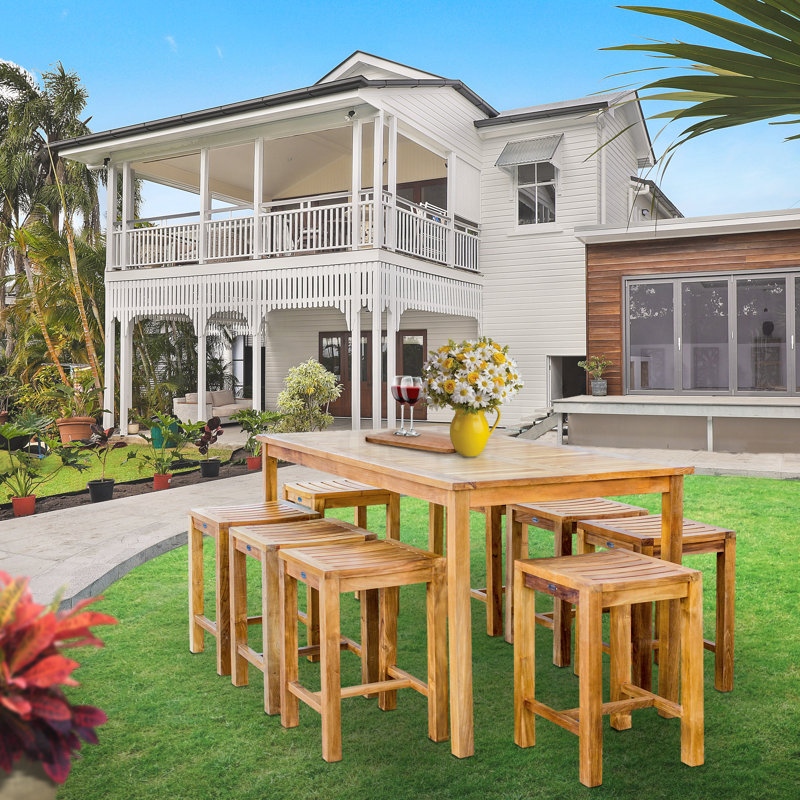 8 - Person Teak Wood Patio Dining Set with Rectangular Table