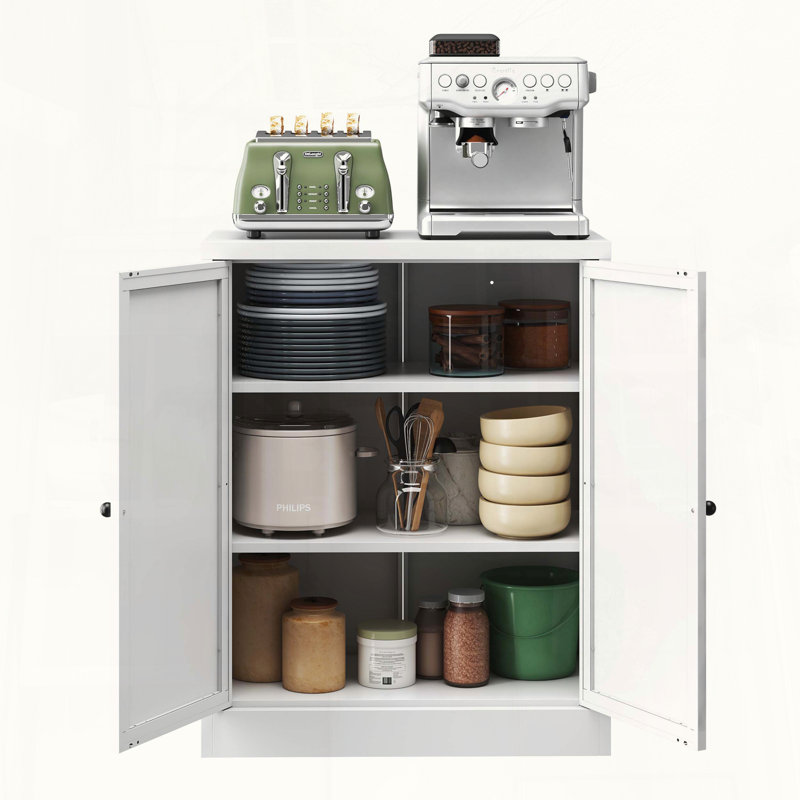 34.6 White Metal Pantry Cabinet with Adjustable Shelves