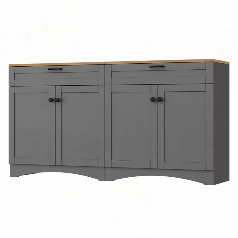 4 Doors Storage Cabinet with 2 Drawers, Gray