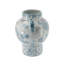 Vase en céramique bleu et blanc avec motif floral abstrait et poignées jumelles
