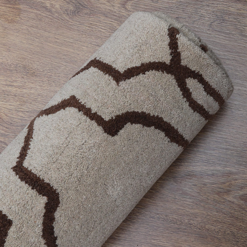 Hand Tufted Wool Eco-Friendly Area Rugs - Rectangle, Beige Brown Color, Geometric Modern Design, High Pile Thick Handmade Anti Skid Area Rugs for Living Room, Bed Room