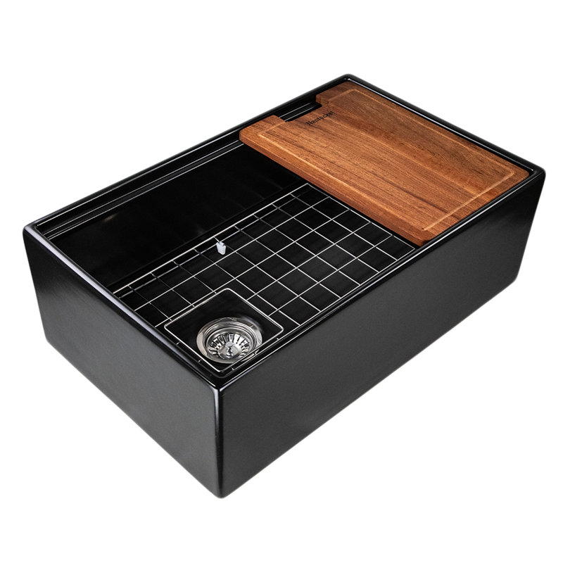 30'' L Single Bowl Fireclay Kitchen Sink, Matte Black
