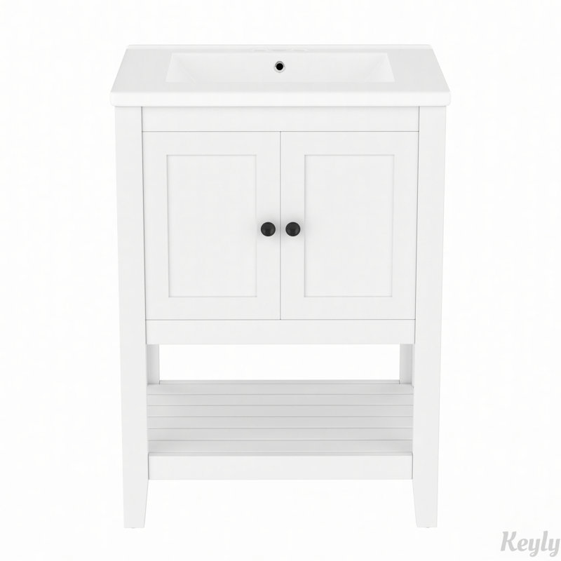 24" Modern Sleek Bathroom Vanity Elegant Ceramic Sink, White
