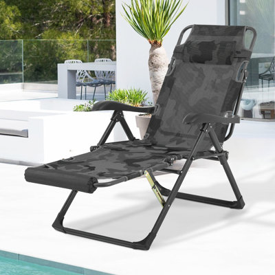 Rumaisa Folding Lounge Chair Recliner, Adjustable Reclining Chair Sleeping Bed with Foam Footrest by Arlmont & Co.