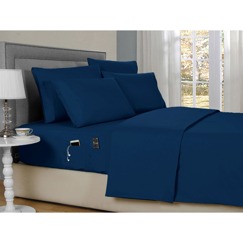 Kathy Ireland 6 Piece Smart Pocket Sheet Set, Full, Navy