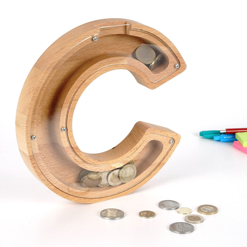 Elegant Wooden Decorative Penny Bank, Brown & White, 9.1 x 9.1 x 1.2 inches | 100% Wooden Frame & 100% Plexiglass Front (Thickness: 0.08 inches) | Perfect for Home Décor & Unique Gift Idea