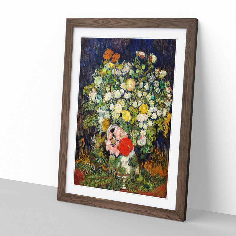 Bouquet of Flowers by Vincent Van Gogh - Framed Print, 36cm H x 27cm W x 2cm D, Walnut