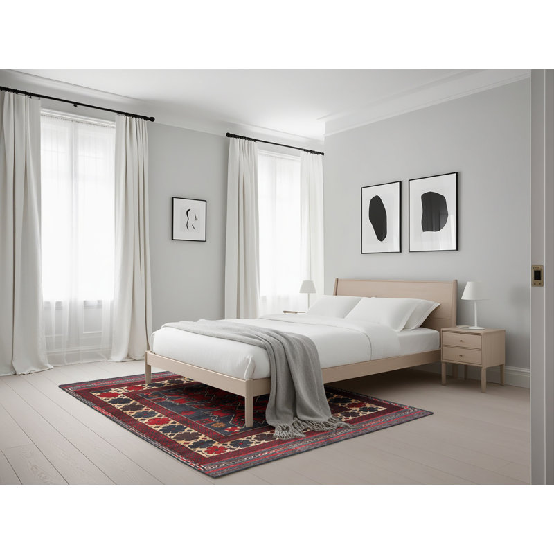 Tapis blanc / noir / bleu Southwestern, Rectangle 5 pi x 7 pi