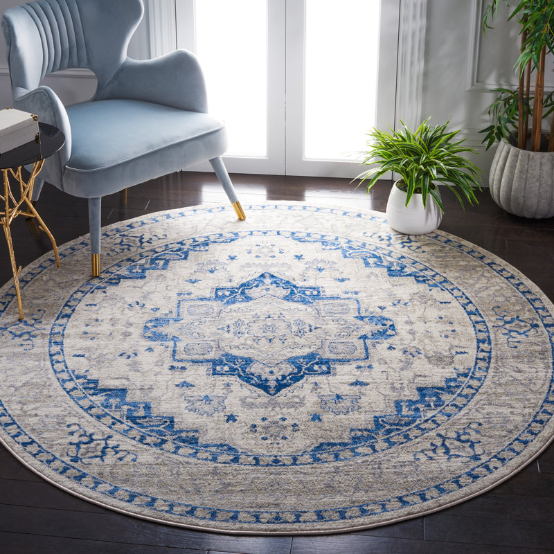 Tapis ivoire / bleu Aurich 851, Rond 6 pi 7 po