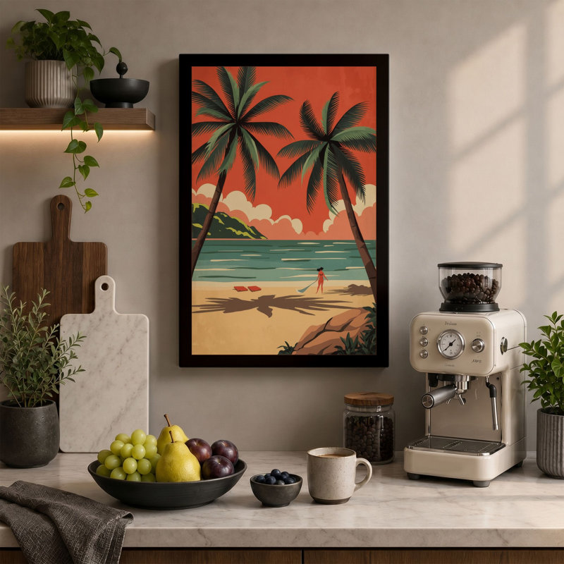 Tropical Paradise Awaits Retro - Wrapped Canvas, 36x24 - 91.4 x 61.0 cm, Taupe Border
