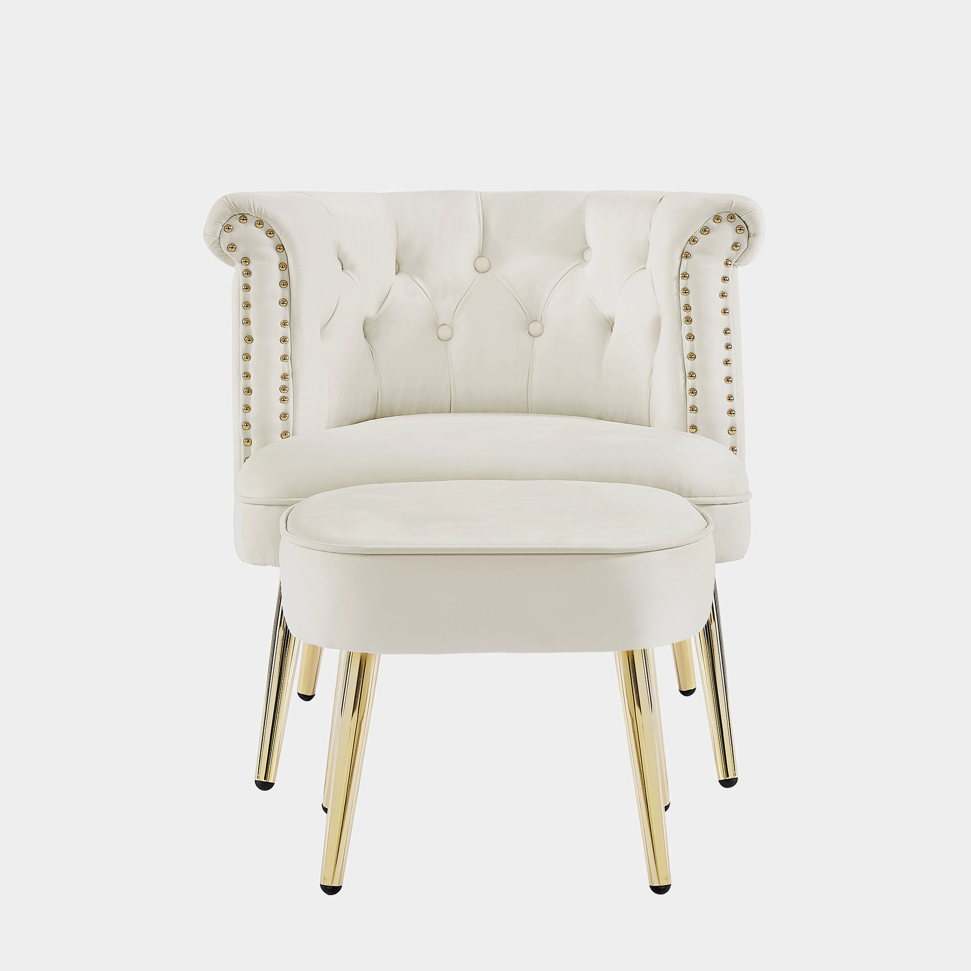 Mercer41 Johnallen 29.1" Wide Tufted Velvet Barrel Chair and Ottoman