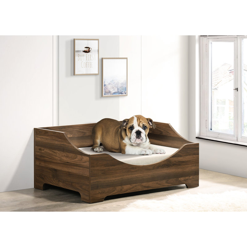 Lit pour animal de compagnie 36 po, bois d'aulne brun, coussin confortable, housse amovible, limite de poids moderne de 22 lb, coussin avec capacité