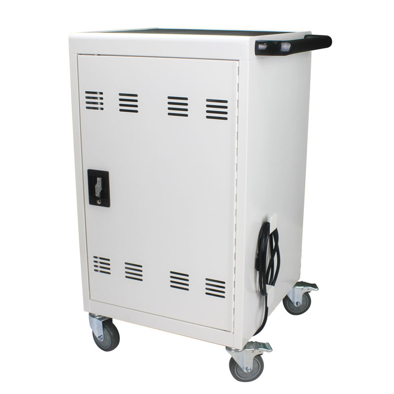 Mobile Charging Cart And Cabinet For Tablets Laptops 30-Device With Combination Lock(White), Black/White