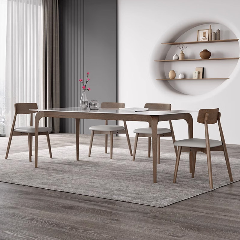 Rectangular rock slab simple modern dining table, 29.53"H x 70.87"L x 35.43"W