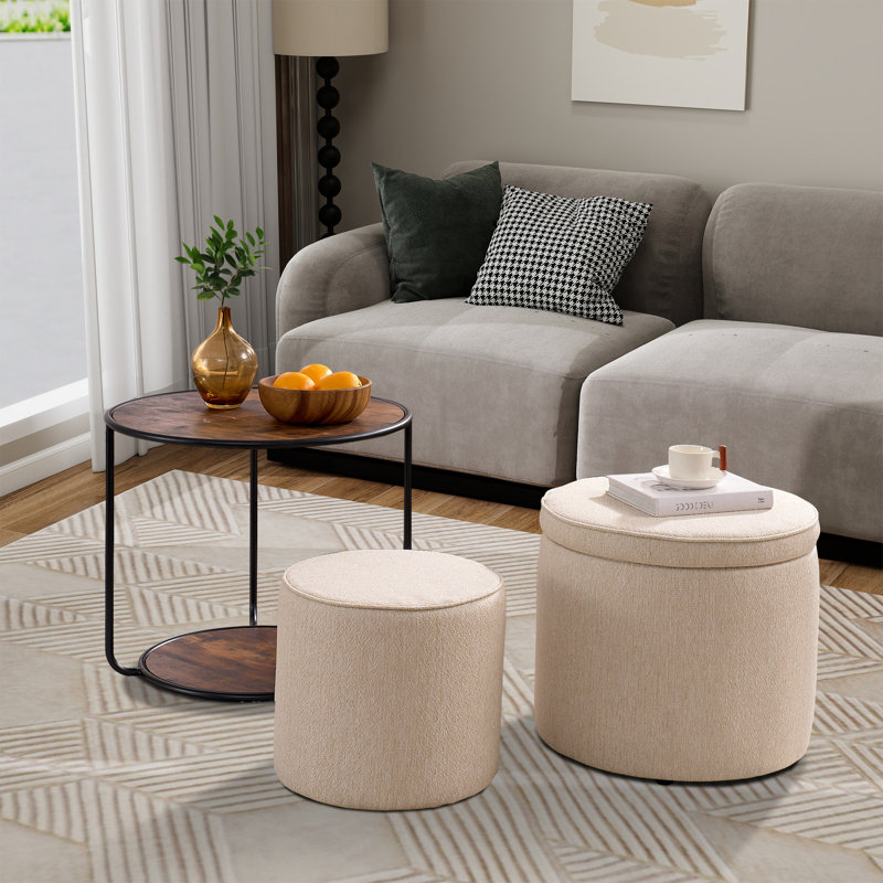 Table basse avec rangement et 2 repose-pieds, Beige