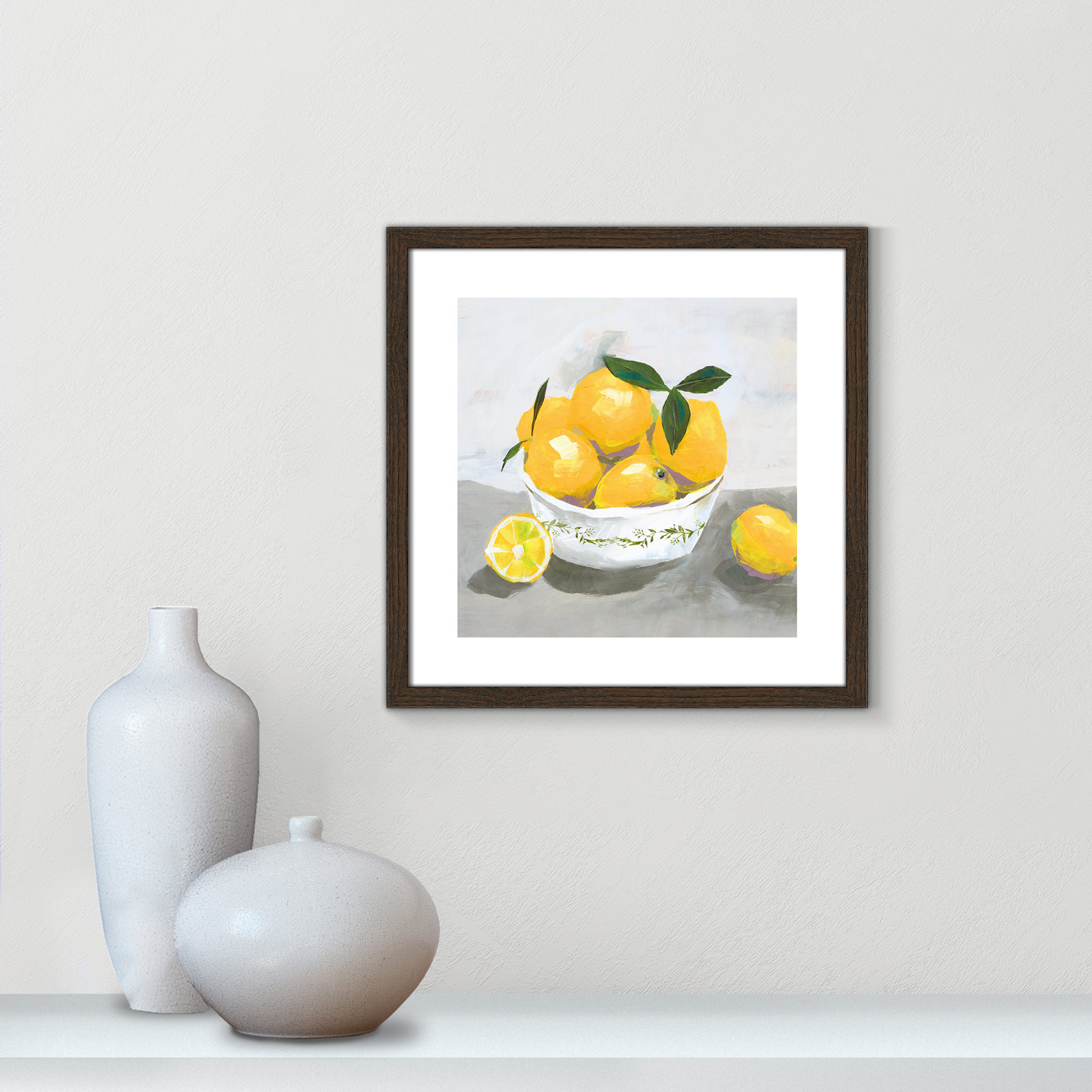 Hayons "Lemons" Painting by Isabelle Z, 18.25" H x 18.25" W x 0.75" D, Walnut Wood Framed Paper