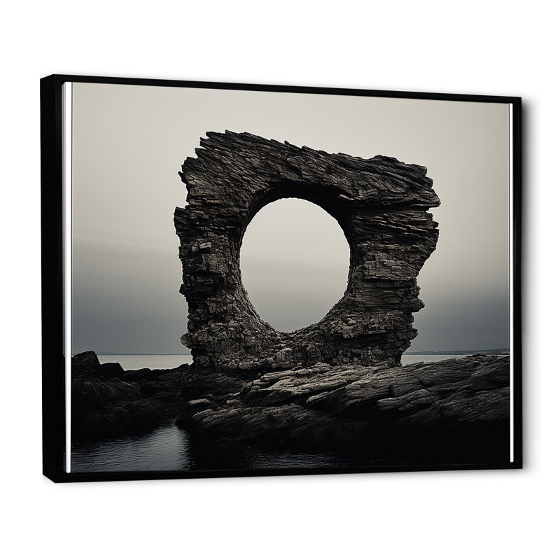 «Black Stone Geode Scenery Minimalisme» sur toile, H 24 po x l 32 po x P 1 po, Cadre flottant noir