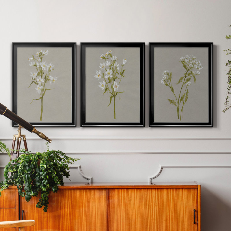 «White Field Flowers I», ensemble de 3 impressions sur toile encadrées, H 26,5 po x l 109,5 po x P 1,5 po