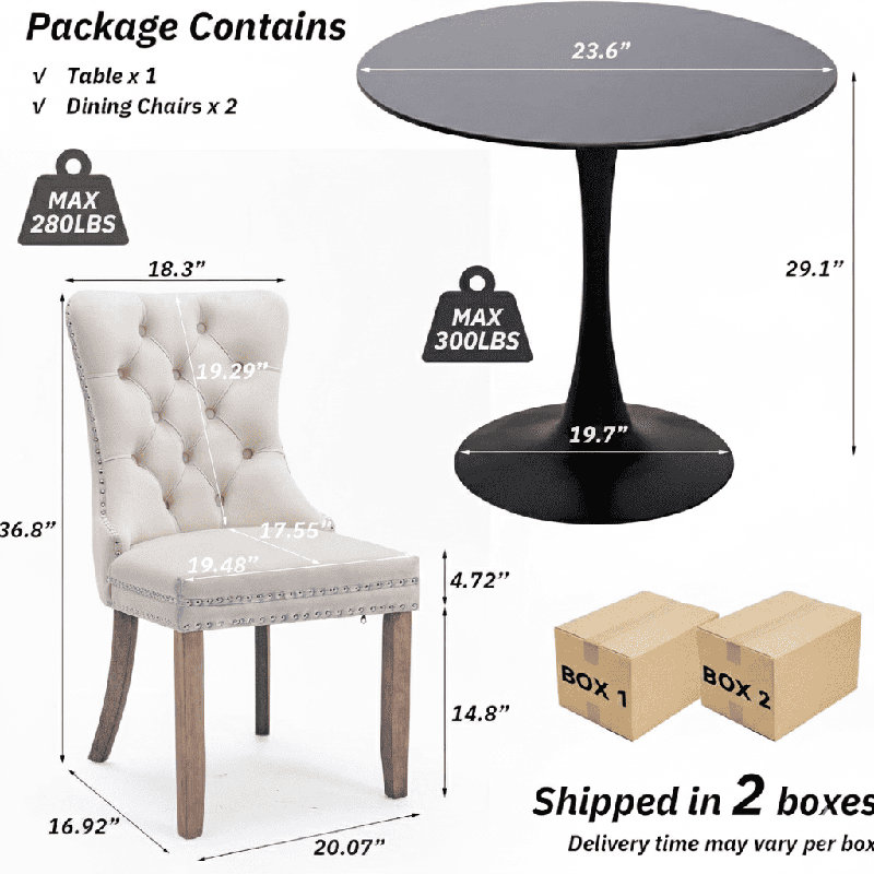 Round Dining Table Sets with 2 chairs, Beige/Brown, Black
