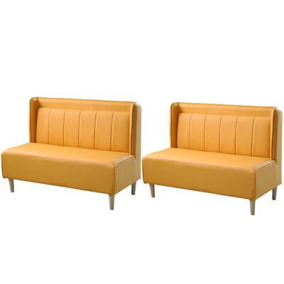 Orange Faux Leather Double Bench Set Of 2 Faux Leather Upholstered Bench