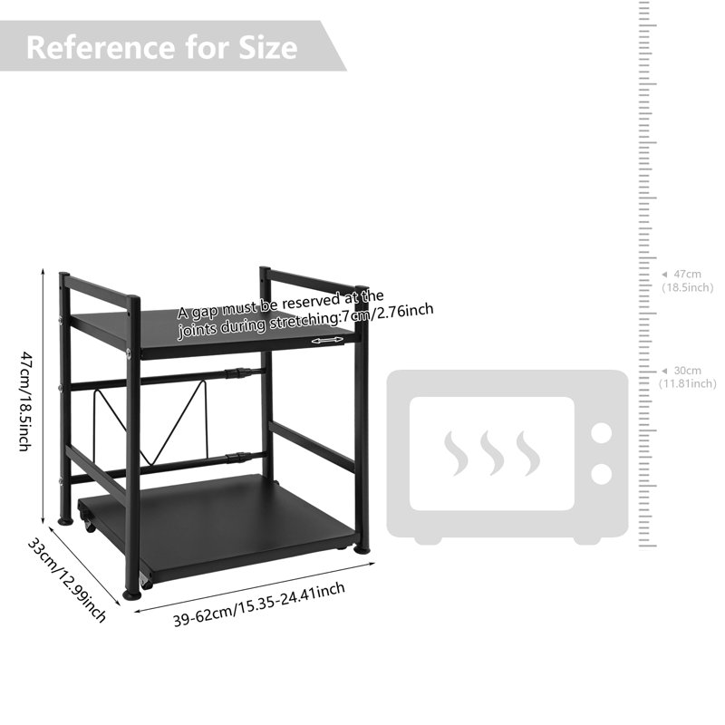 18.5" 2-Tier Extendable Microwave Rack with Hooks, Kitchen Countertop Shelf, White