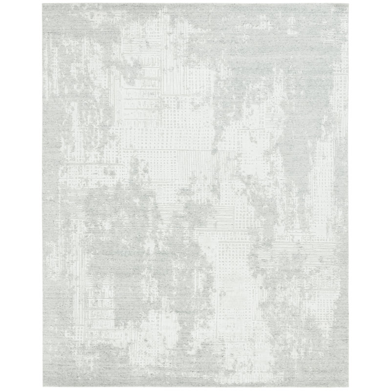 Tapis gris / argent en laine, viscose et coton tissé à la main Ulis, Rectangle de 10 pi x 14 pi