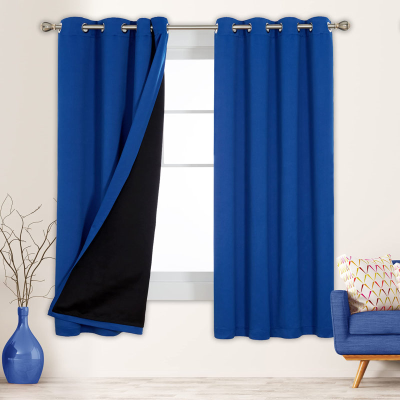 100 Percent Blackout with Liner Grommet Curtain Panel (Set of 4), Yolk Yellow, 52" W x 63" L